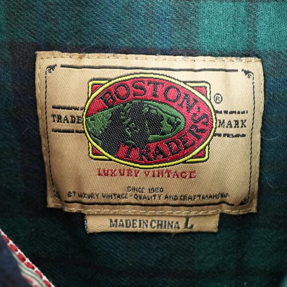 Vtg Boston Traders Shirt Mens L Green Plaid Flannel Grunge Cabincore Heritage - Picture 6 of 11